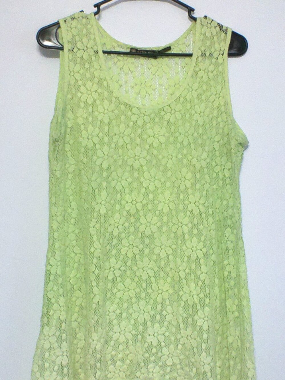 Raya Sun Lime Green Lace Tank Top Women’s Large Sheer Floral Sleeveless Boho